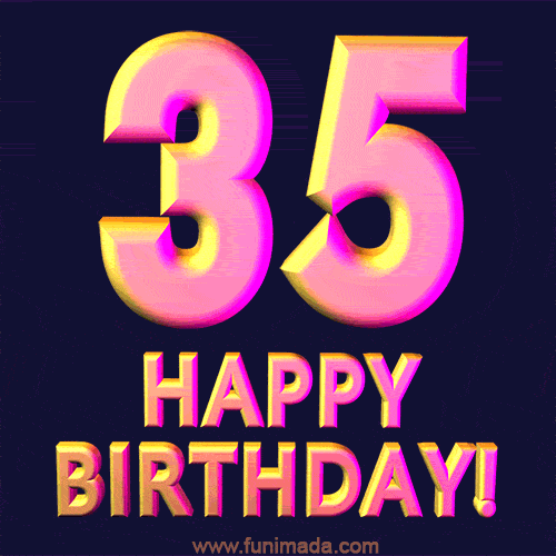Happy 35th Birthday Cool 3D Text Animation GIF | Funimada.com