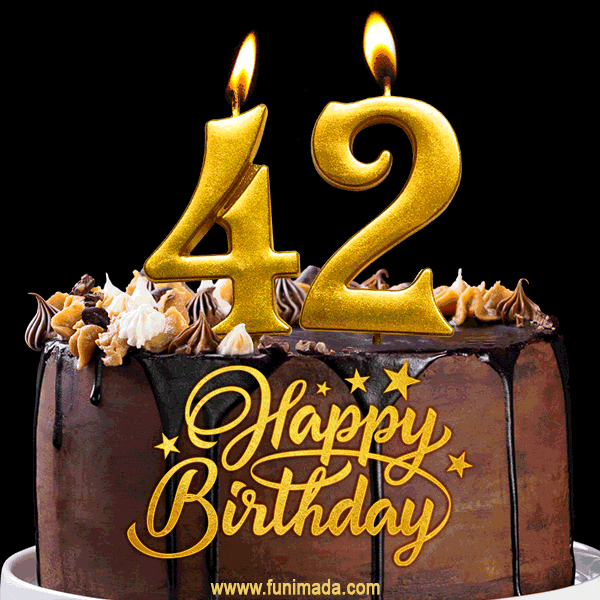 42 Birthday Chocolate Cake With Gold Glitter Number 42 Candles Gif Download On Funimada Com