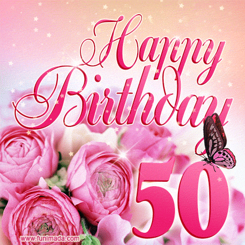 Beautiful Roses & Butterflies - 50 Years Happy Birthday Card for Her ...