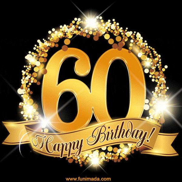 Happy 60th Birthday Anniversary Card, Gold Glitter and Sparkles ...