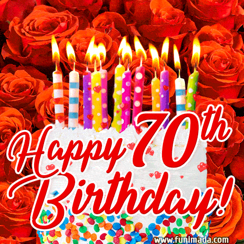 Red Roses Birthday Cake And Lit Candles Beautiful 70th Birthday Animation Download On Funimada Com
