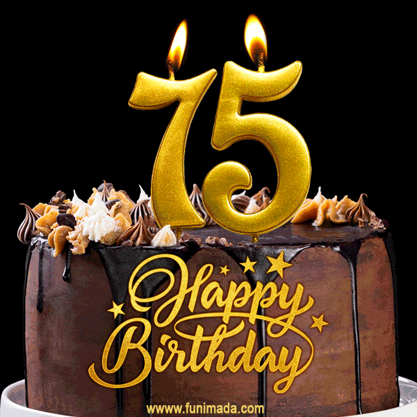 75 Birthday Chocolate Cake with Gold Glitter Number 75 Candles (GIF) —  Download on Funimada.com