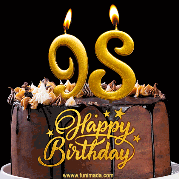 98 Birthday Chocolate Cake With Gold Glitter Number 98 Candles
