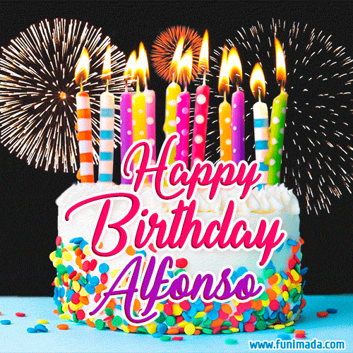 Amazing Animated GIF Image for Alfonso with Birthday Cake and Fireworks ...