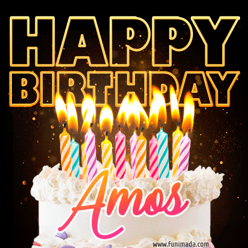 Amos - Animated Happy Birthday Cake GIF for WhatsApp | Funimada.com