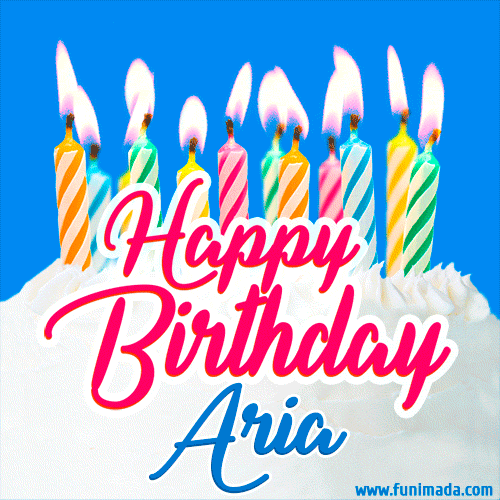 Happy Birthday GIF for Aria with Birthday Cake and Lit Candles ...
