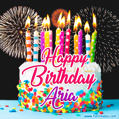 Amazing Animated GIF Image for Aria with Birthday Cake and Fireworks ...