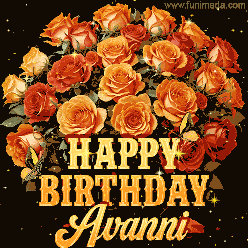 Beautiful Bouquet Of Orange And Red Roses For Avanni Golden Inscription And Blinking Twinkling 