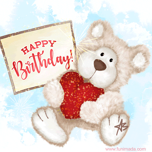 Cute Teddy Bear and Red Balloons GIF - Happy Birthday Animation