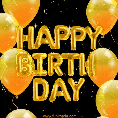 Golden balloons and glitter happy birthday gif