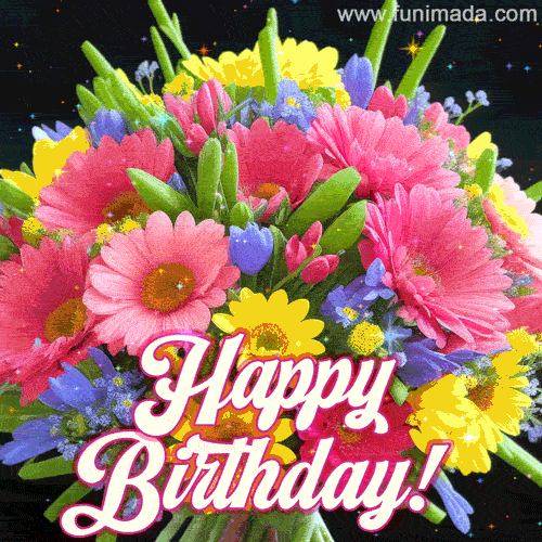Beautiful Flowers Happy Birthday GIF Animations - Download on Funimada.com