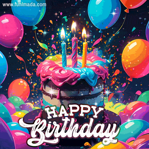 Bold neon colors and iridescent glowy smoke Happy Birthday GIF + video with sound