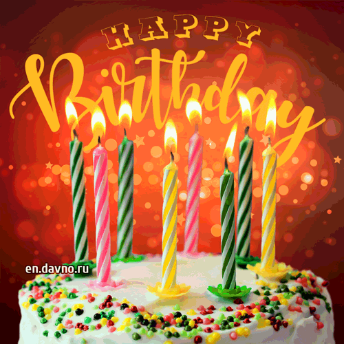 Yummy Birthday cake GIF animation with candles burning | Funimada.com