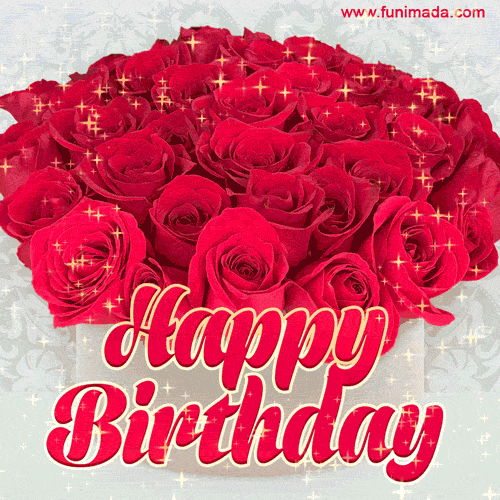 Lovely Red Rose Bouquet In A Box Happy Birthday Animated Gif With Sparkles Download On Funimada Com