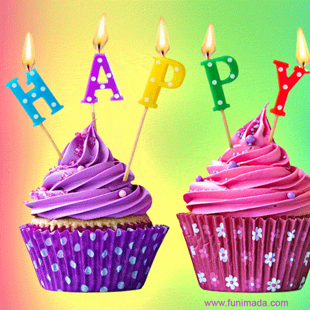 Moving multicolor happy birthday cupcakes gif image — Download on