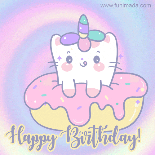 Cute Kawaii Unicorn Cat Happy Birthday GIF — Download on Funimada.com