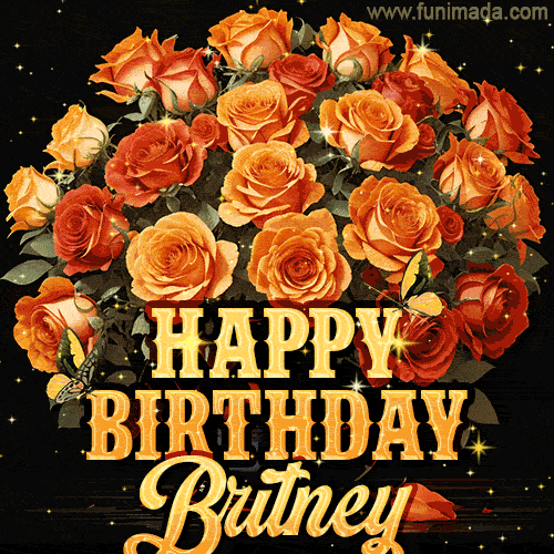 Beautiful Bouquet Of Orange And Red Roses For Britney Golden Inscription And Blinking Twinkling 