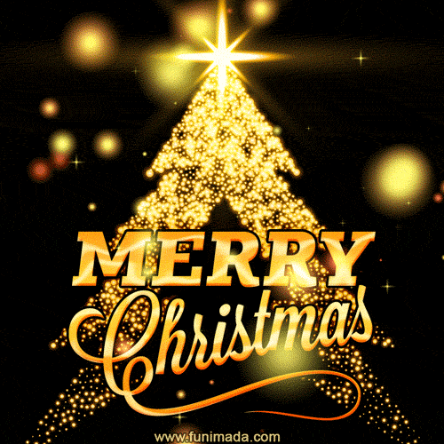 Beautiful Merry Christmas Animated GIF - Christmas tree and gold