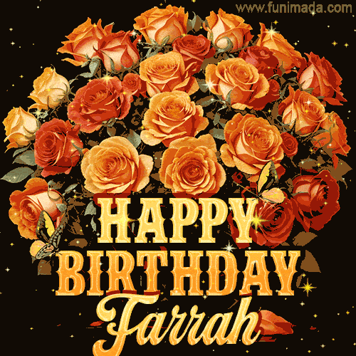 Beautiful Bouquet Of Orange And Red Roses For Farrah Golden Inscription And Blinking Twinkling 