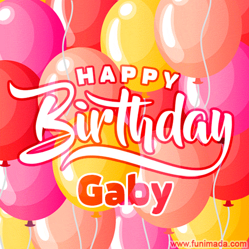 Happy Birthday Gaby Colorful Animated Floating Balloons Birthday Card