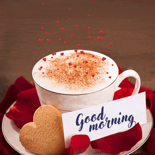 Good morning coffee, animated hearts and roses gif - Download on Funimada.com