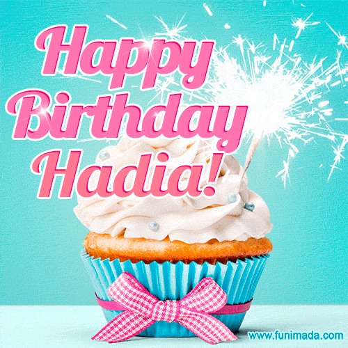 Happy Birthday Hadia Elegang Sparkling Cupcake Image — Download On