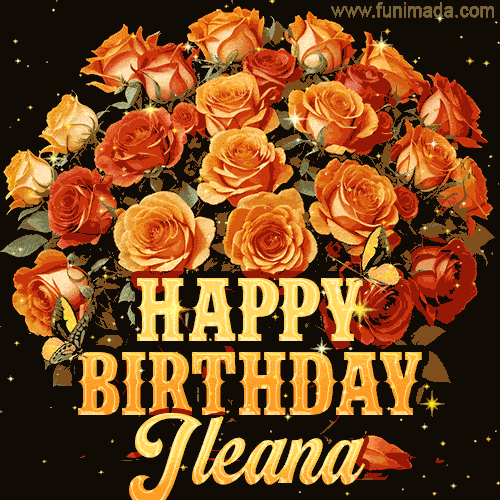 Beautiful Bouquet Of Orange And Red Roses For Ileana Golden Inscription And Blinking Twinkling 