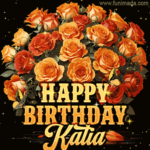 Beautiful Bouquet Of Orange And Red Roses For Katia Golden Inscription And Blinking Twinkling 