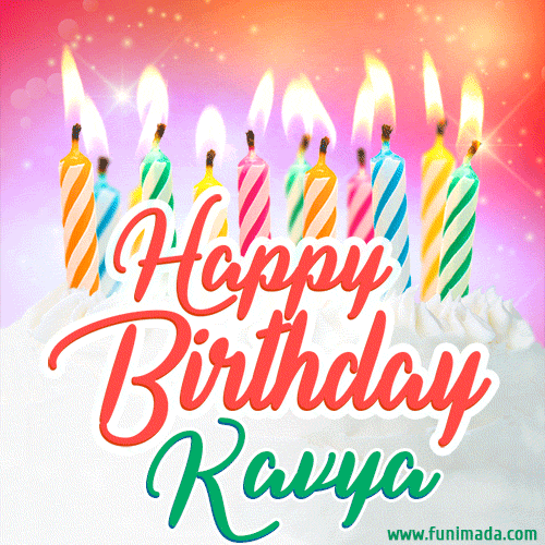 Happy Birthday Gif For Kavya With Birthday Cake And Lit Candles Download On Funimada Com