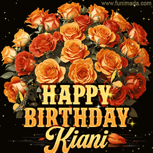 Beautiful Bouquet Of Orange And Red Roses For Kiani Golden Inscription And Blinking Twinkling 