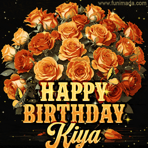 Beautiful Bouquet Of Orange And Red Roses For Kiya Golden Inscription And Blinking Twinkling 