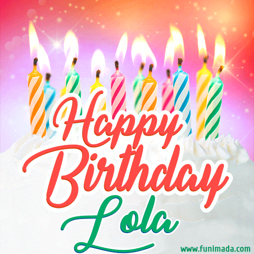 Happy Birthday GIF for Lola with Birthday Cake and Lit Candles ...