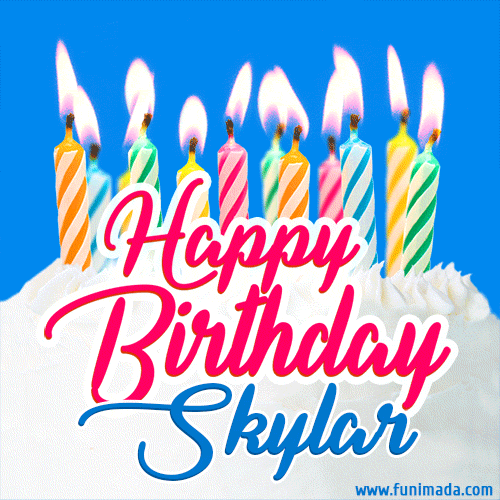 Happy Birthday GIF for Skylar with Birthday Cake and Lit Candles ...