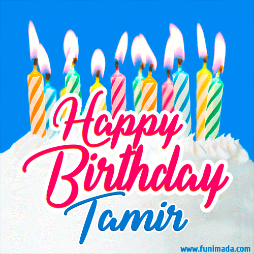 Happy Birthday GIF for Tamir with Birthday Cake and Lit Candles ...