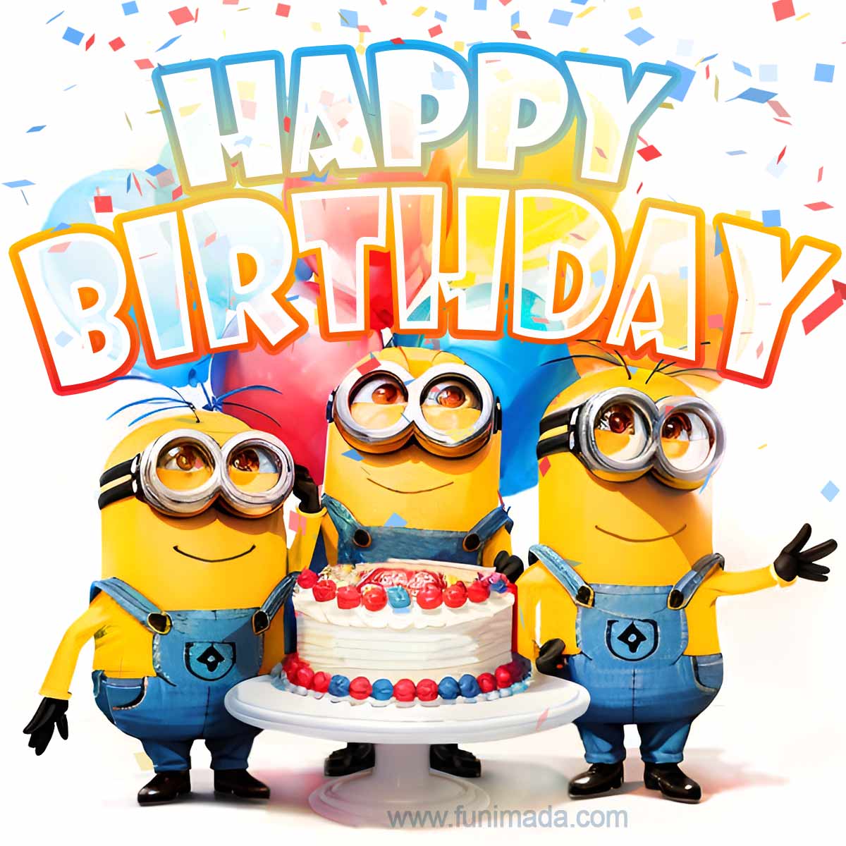 Minions soar with vibrant balloons and animated confetti, an explosion ...